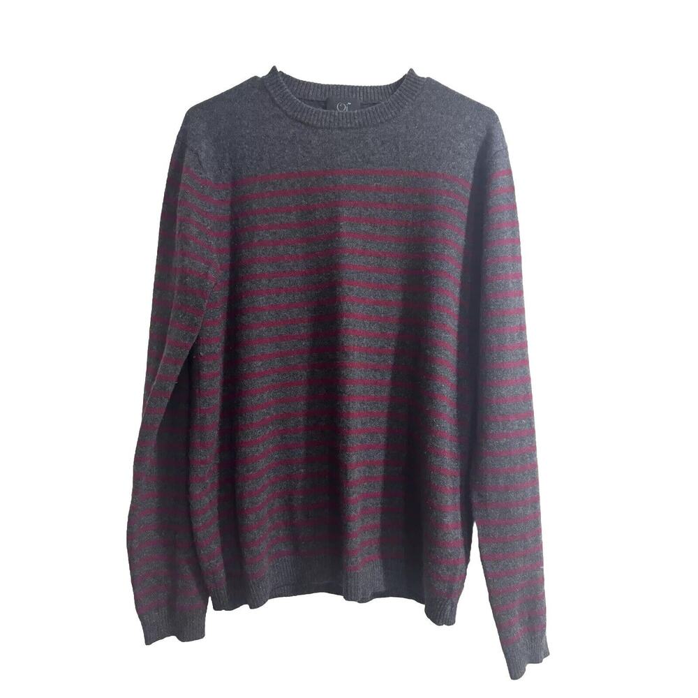 Qi Cashmere Men Sweater Stripes Gray And Burgundy Size L